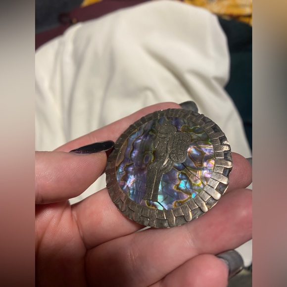 VTG Sterling Silver Hecho en México 925 Abalone Pendant Pin - Picture 2 of 6